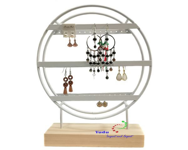 Schmuckständer Ohrring Schmuckhalter „Kreisform“ mit Holzstandfuss